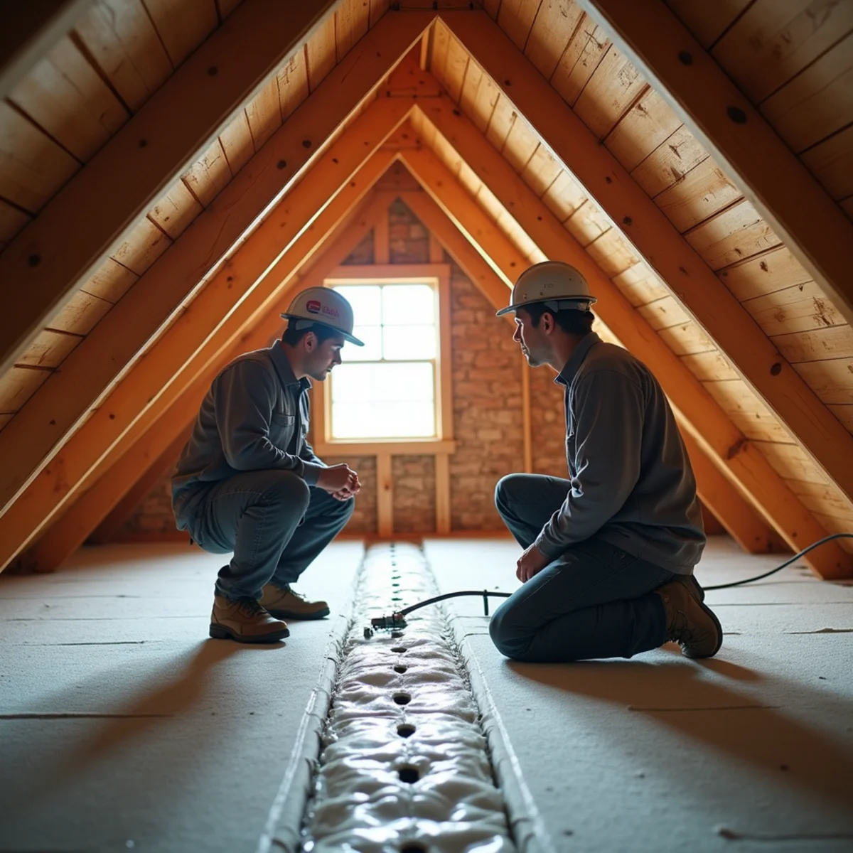Attic with baffles and insulation showing airflow beneath a roof deck in a Georgia home
