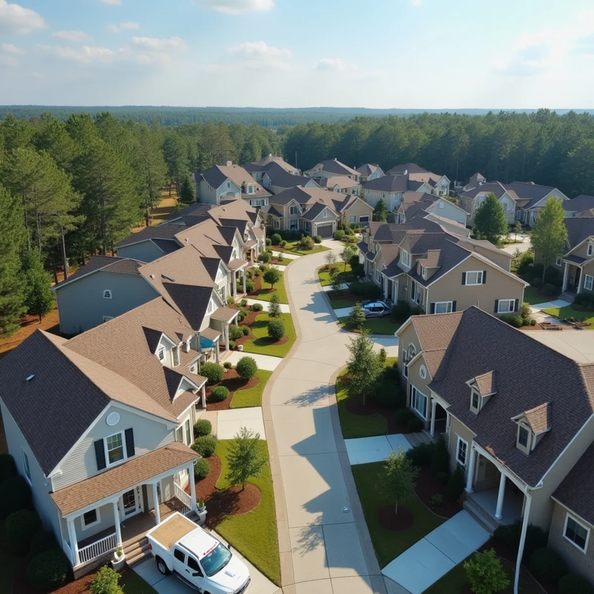 Uniform architectural shingle roofs across an HOA neighborhood in the Atlanta metro, Georgia