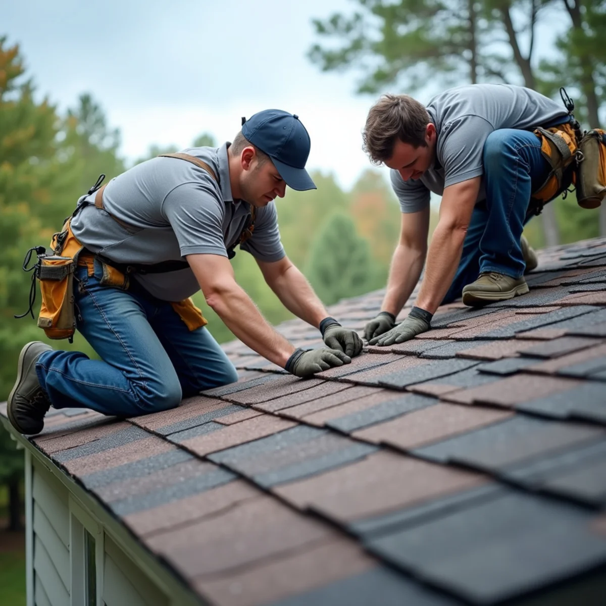 Roofing crew installing new architectural shingles on a Cartersville, GA home