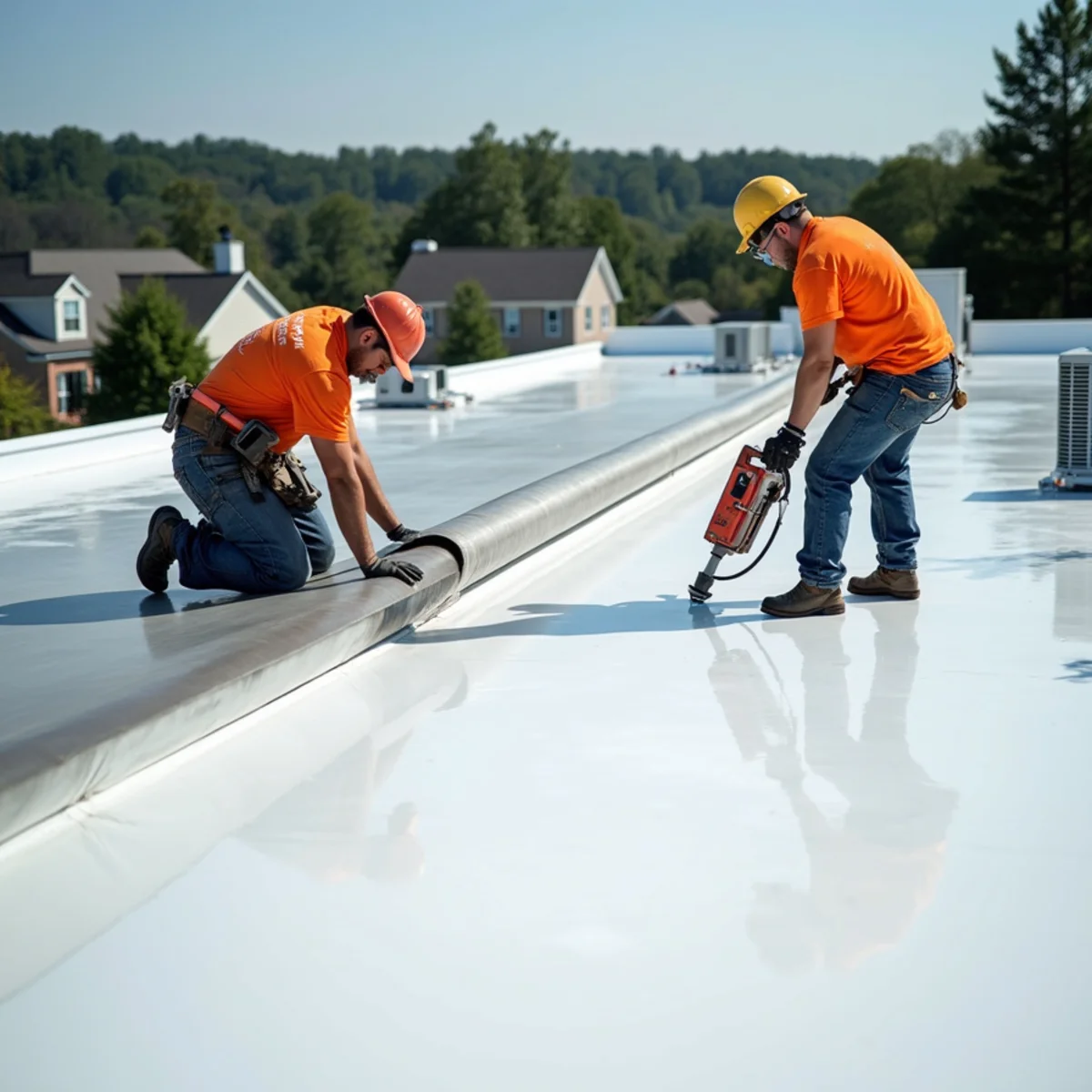 Commercial flat TPO roof system on a Cartersville-area building