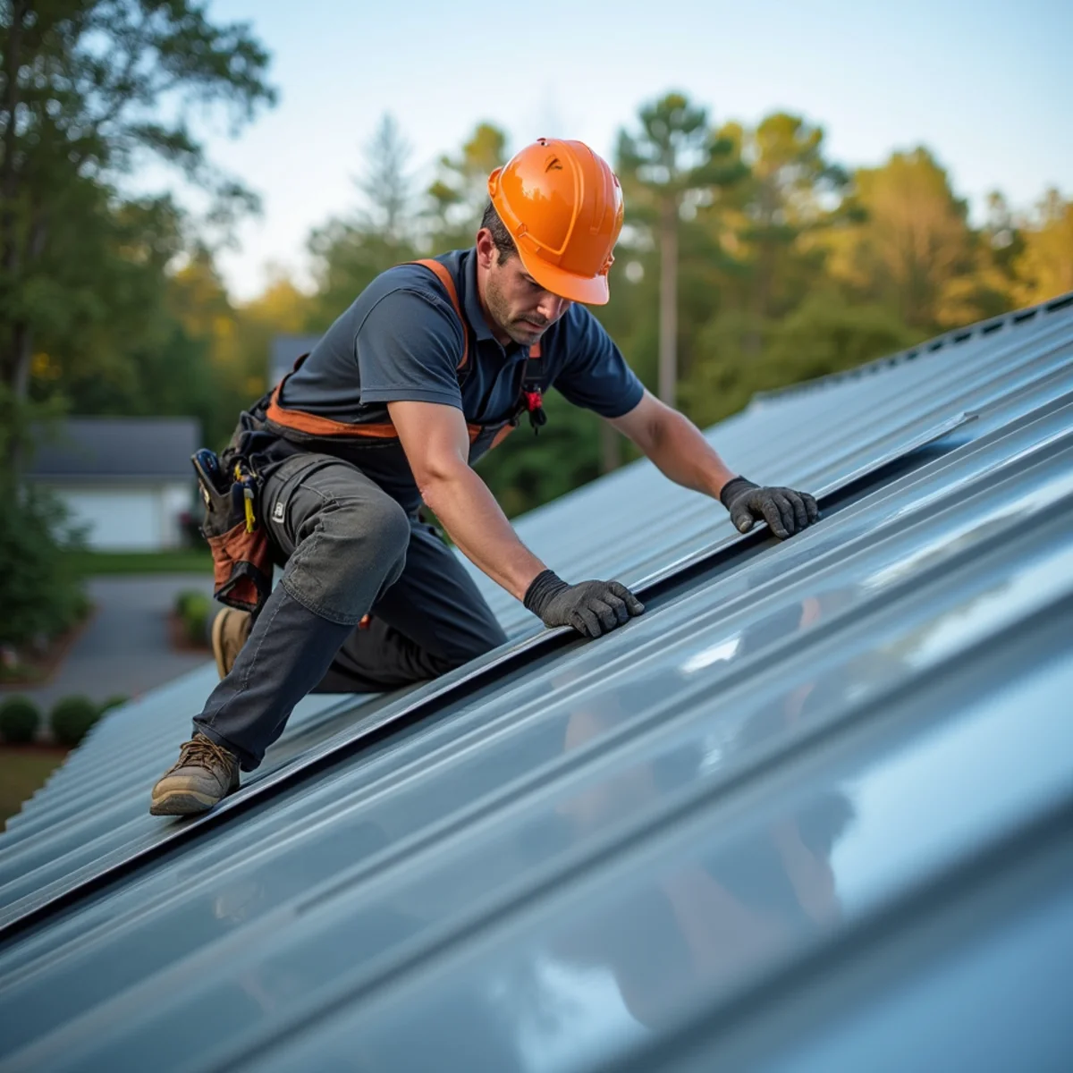Standing seam metal roof installation on a North Georgia home