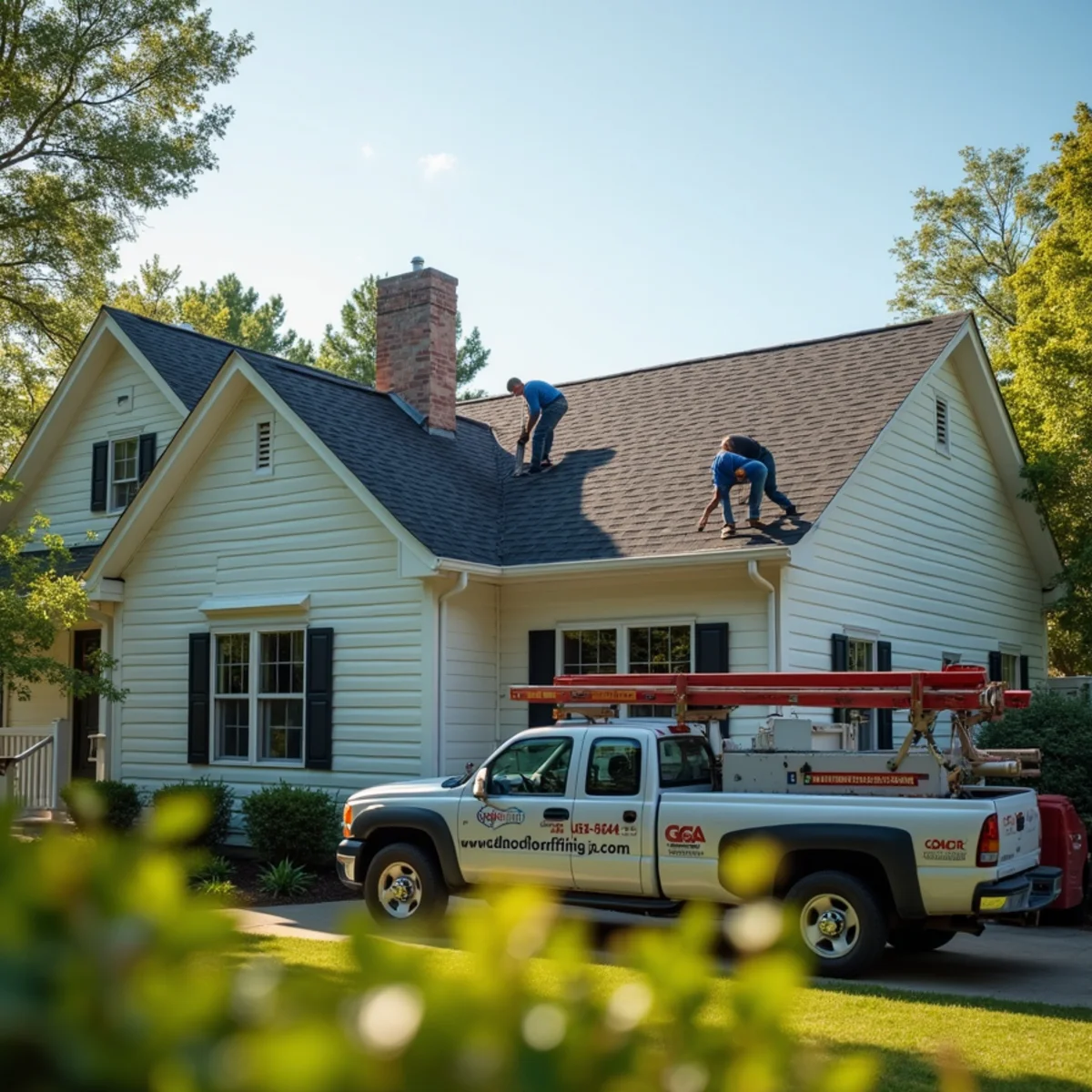 Hillside master-planned home with a shingle roof above the Etowah River valley in Canton, GA