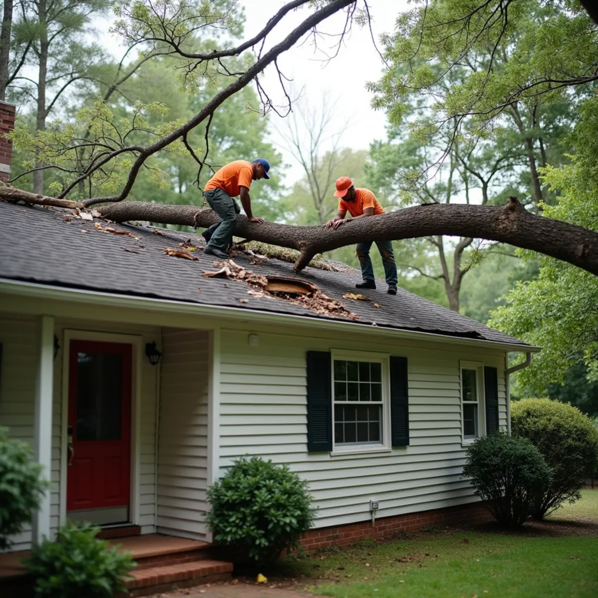 Roof rebuilt after fallen tree damage on a wooded North Georgia lot